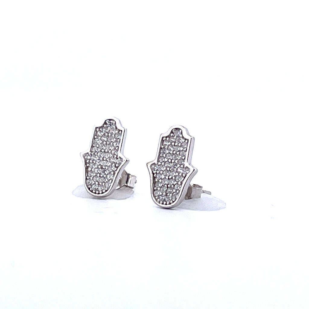 925 Sterling Silver Moissanite Hamsa Stud Earrings-1