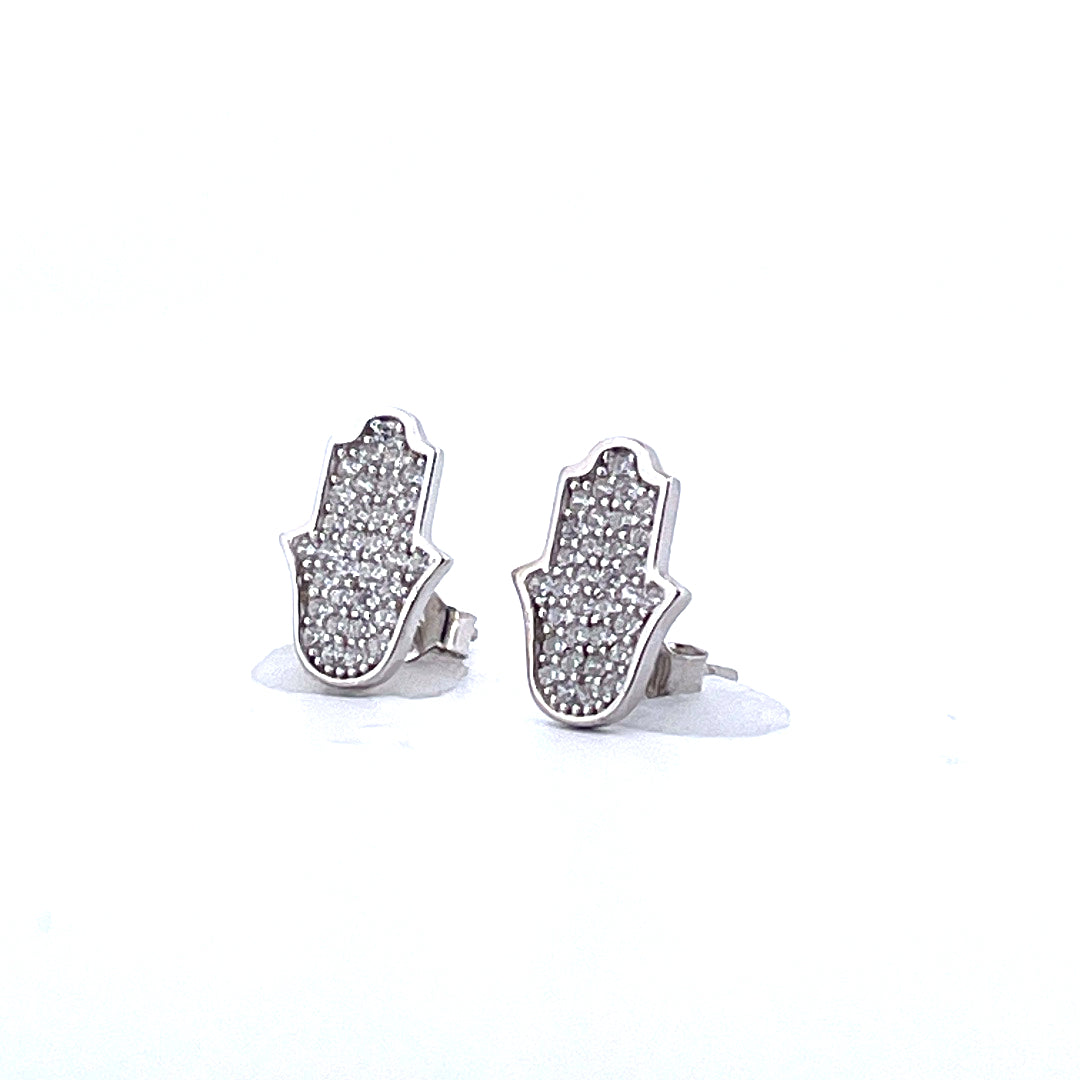 925 Sterling Silver Moissanite Hamsa Stud Earrings-1