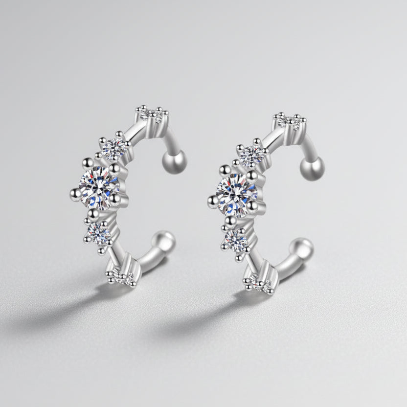 Moissanite Rhodium-Plated Cuff Earrings-0