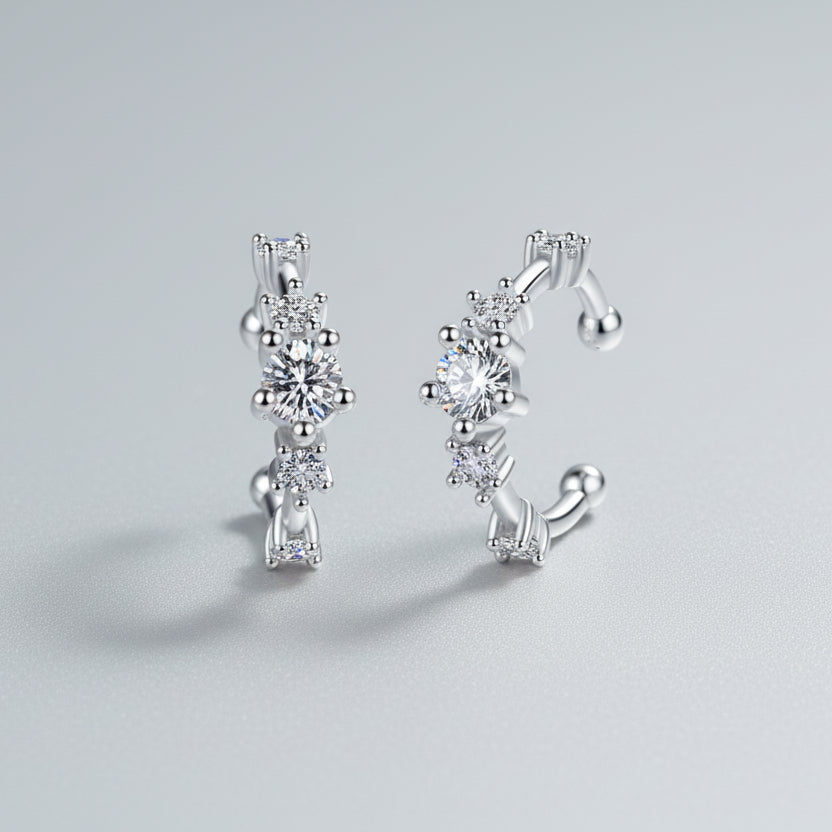 Moissanite Rhodium-Plated Cuff Earrings-4