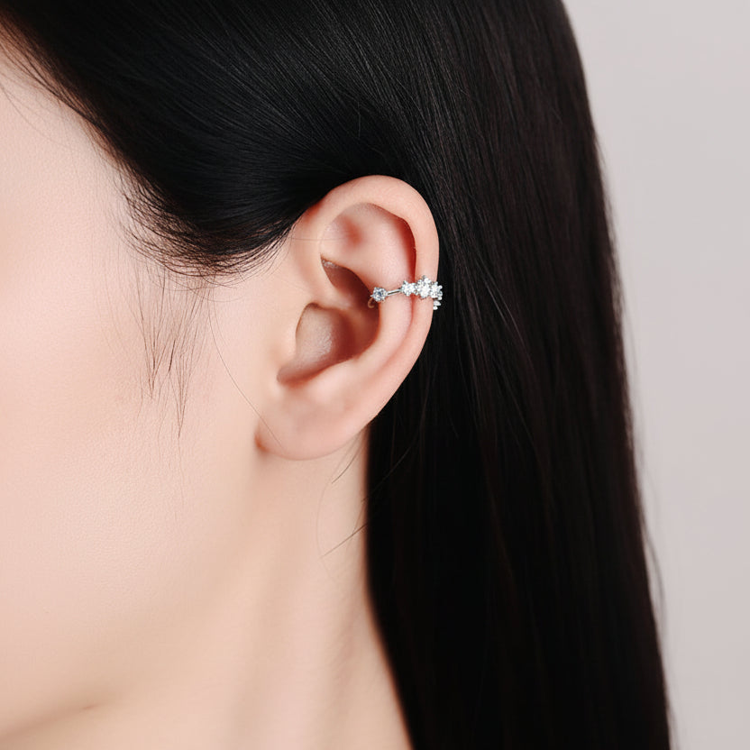 Moissanite Rhodium-Plated Cuff Earrings-3