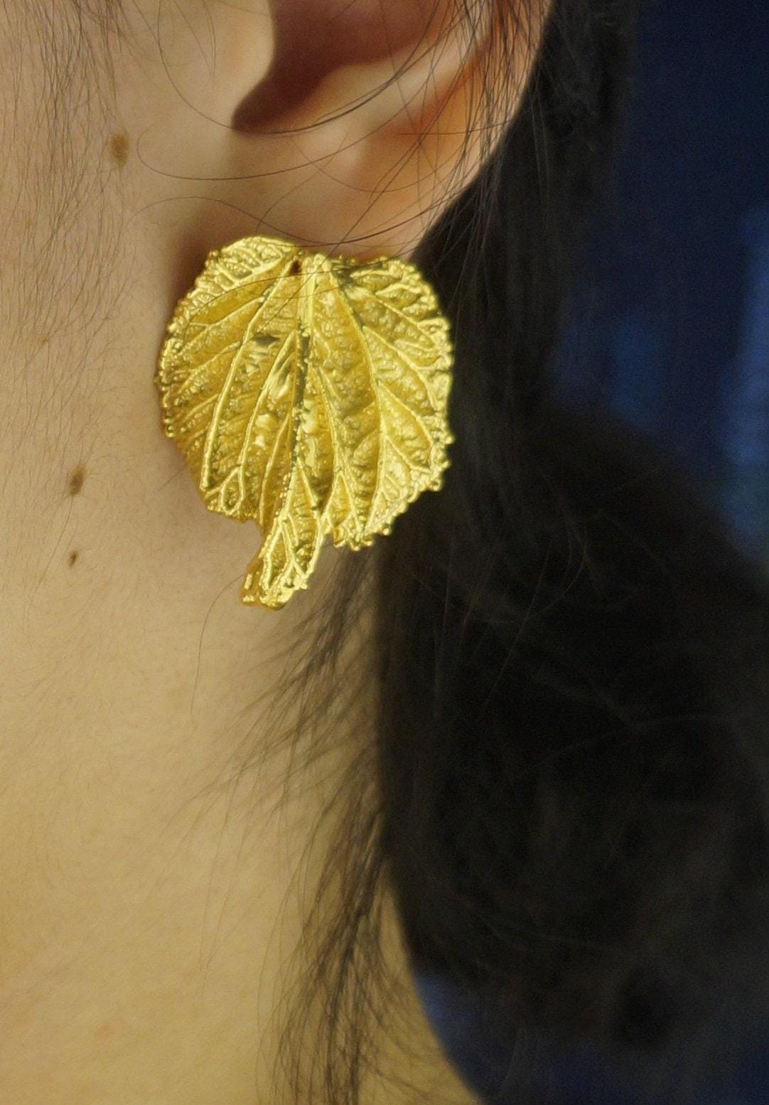 Gold Mulberry Leaf Earrings, 14K Gold-Plated Brass Jewelry, Statement Earrings, Jewelry for Women, Gift for Her, Handmade Jewelry-1