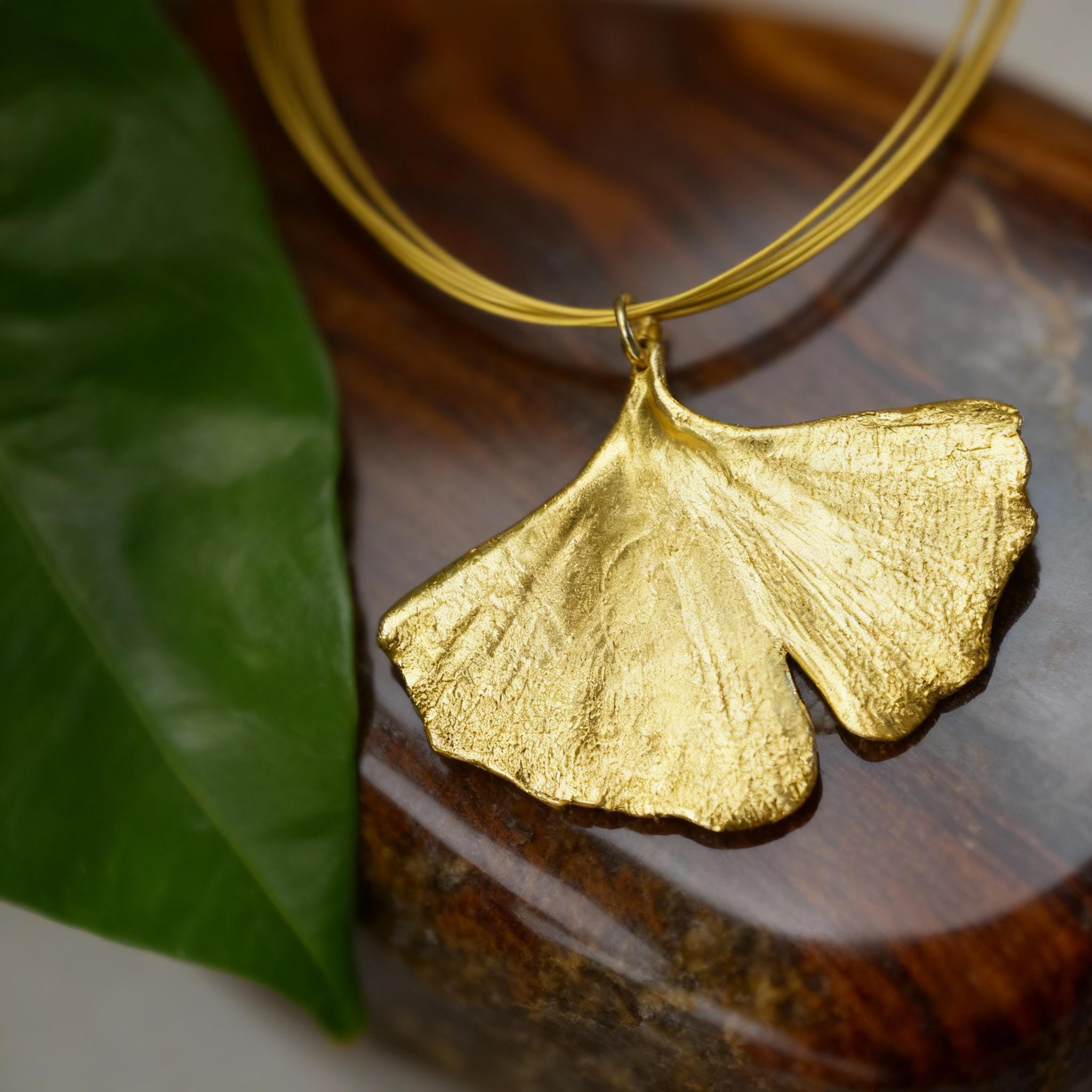 Ginkgo Leaf Necklace, Gold-Plated Sterling Silver Jewelry, Gold Pendant, Handmade Jewelry, Jewelry for Women, Birthday Gift, Gift for Her-3