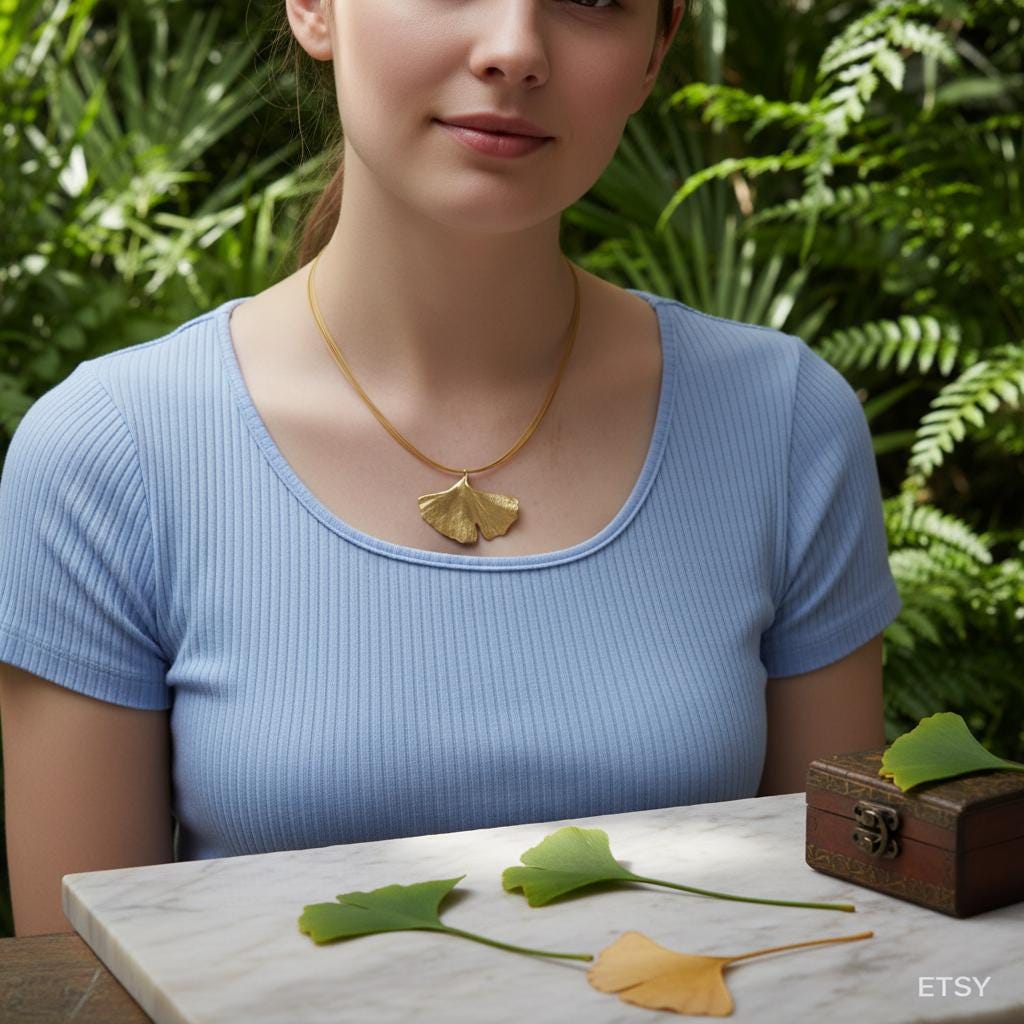 Ginkgo Leaf Necklace, Gold-Plated Sterling Silver Jewelry, Gold Pendant, Handmade Jewelry, Jewelry for Women, Birthday Gift, Gift for Her-1