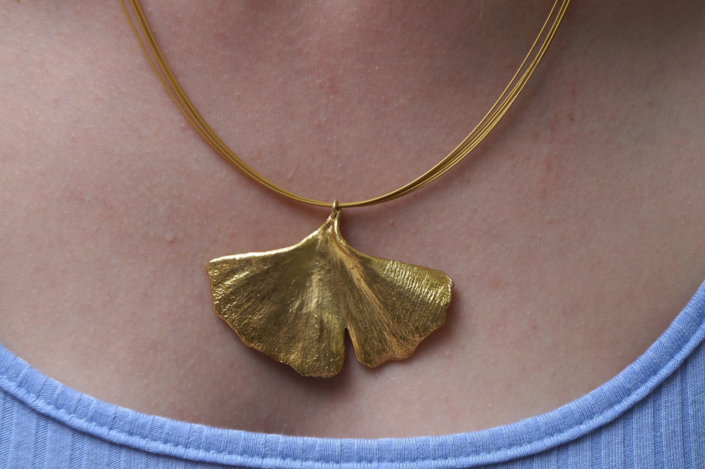 Ginkgo Leaf Necklace, Gold-Plated Sterling Silver Jewelry, Gold Pendant, Handmade Jewelry, Jewelry for Women, Birthday Gift, Gift for Her-2