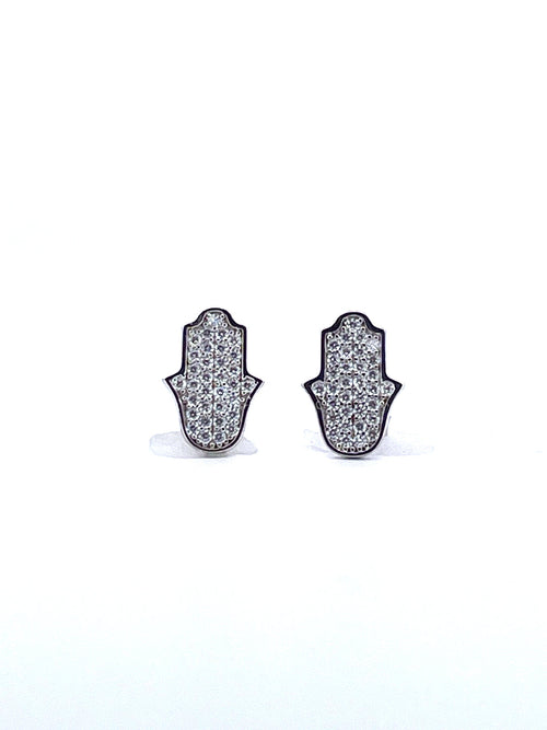 925 Sterling Silver Moissanite Hamsa Stud Earrings-0