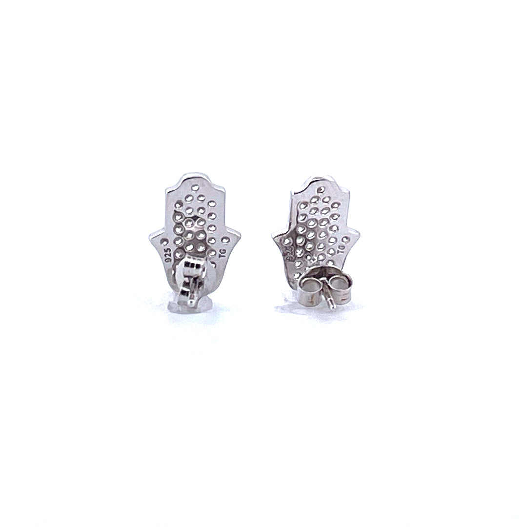 925 Sterling Silver Moissanite Hamsa Stud Earrings-3