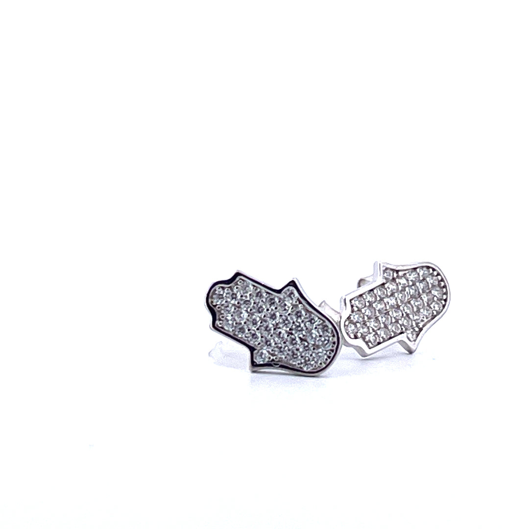 925 Sterling Silver Moissanite Hamsa Stud Earrings-2